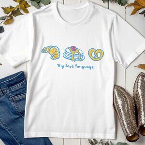 Euro Summer Breakfast Graphic White T-Shirt Vintage Style Tee European Vacation